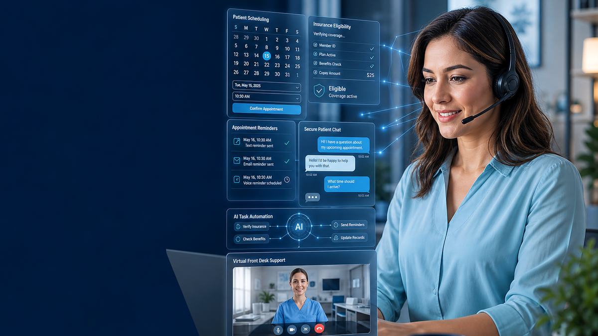 home 3 Virtual medical assistant managing patient scheduling, insurance eligibility, and secure patient chat
