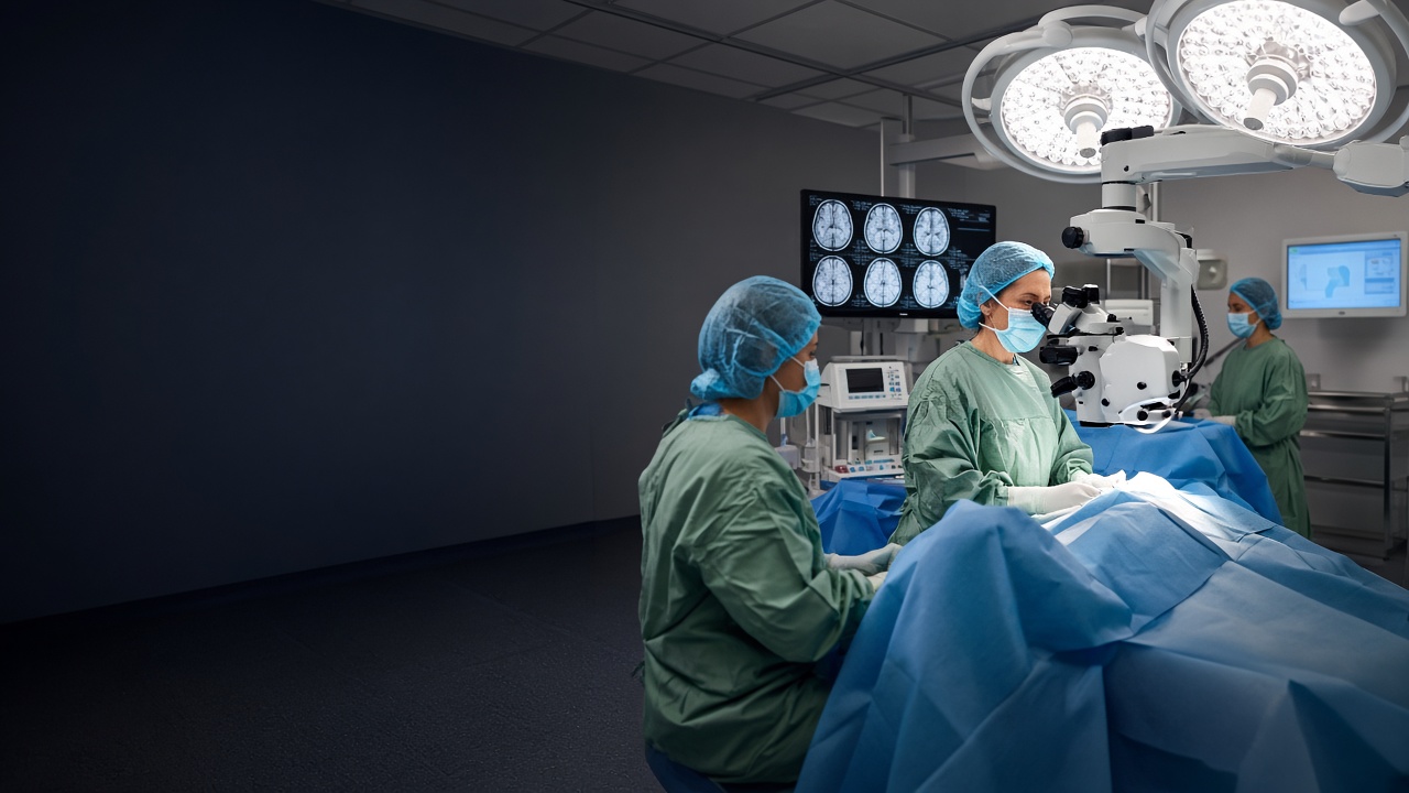 neurosurgery 2 Doctor reviewing brain scan imagery on a digital display