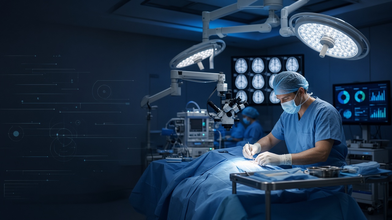 neurosurgery 1 Neurosurgeon performing a complex brain procedure in the operating room