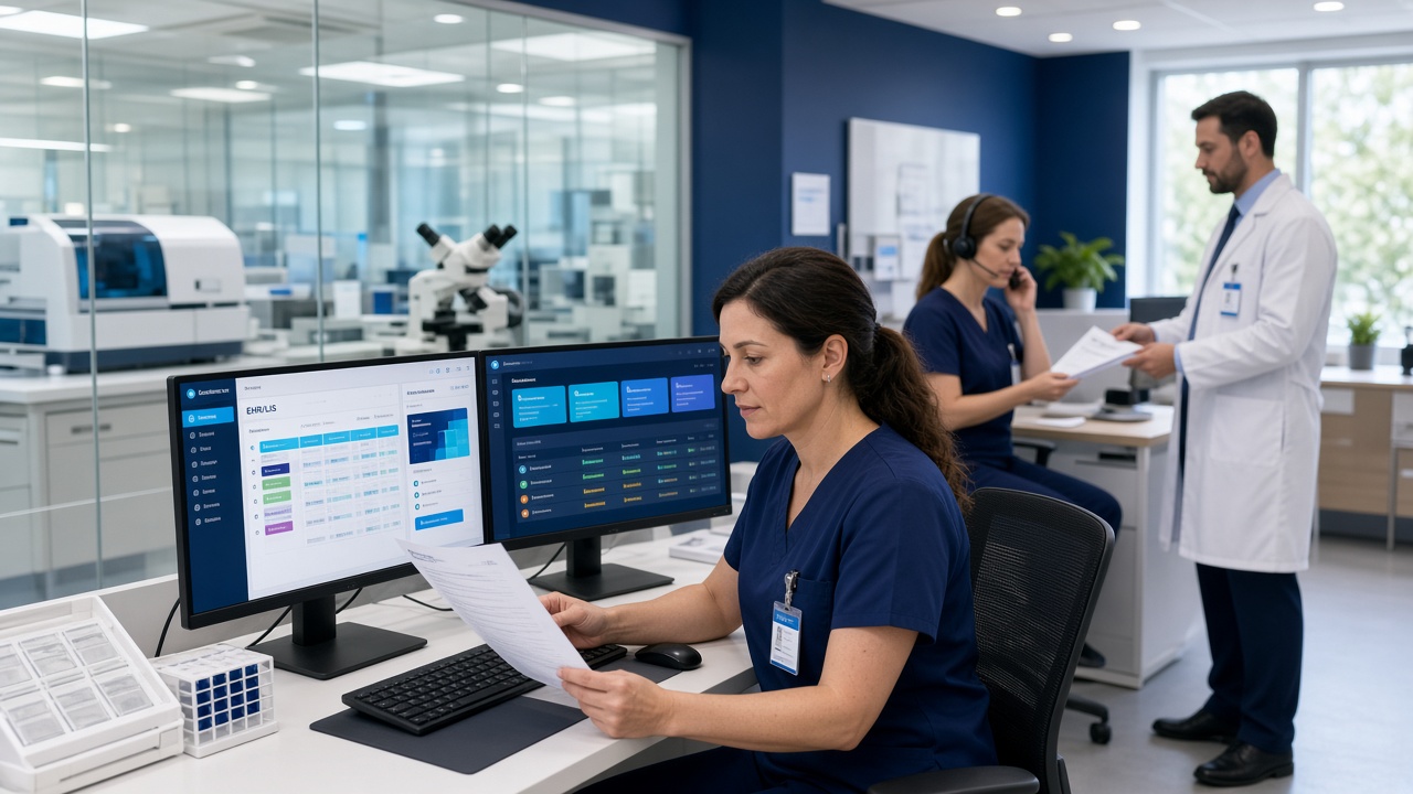 Pathology laboratory with diagnostic instruments and analysis equipment